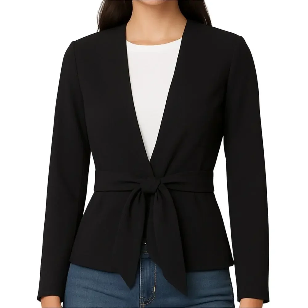 Bloomingdale’s Black Tie Front Blazer Jacket Womens Size 6 Academia Goth Minimal